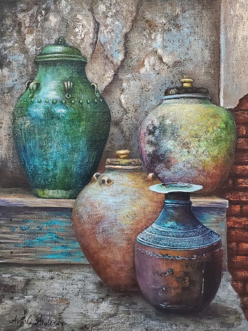 Vintage Rustic Urns Acrylic Painting Tutorial - Patreon Challenge Image ...